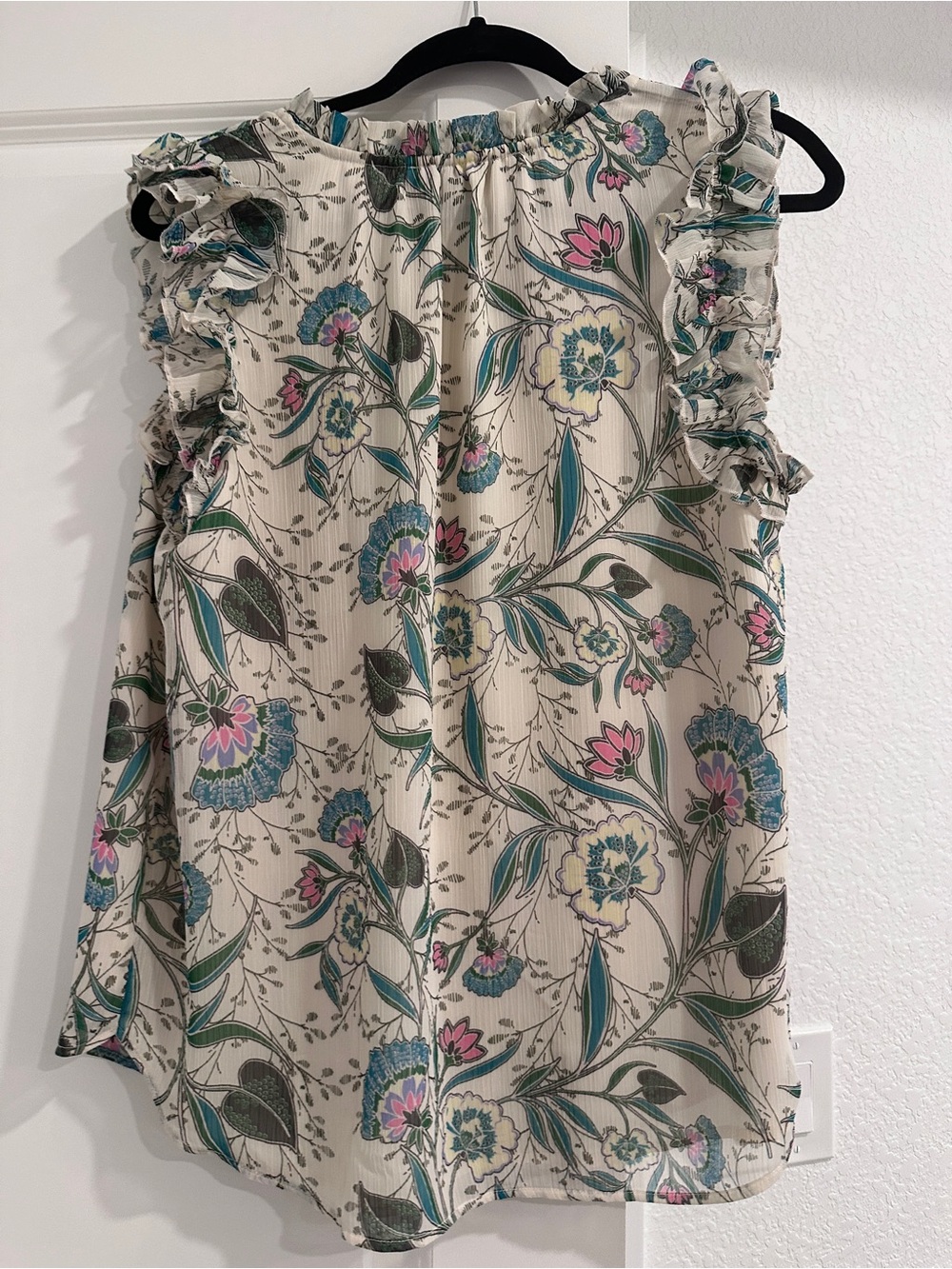 LOFT Cream Floral Ruffle Sleeveless Blouse Top Size L - Picture 4 of 5